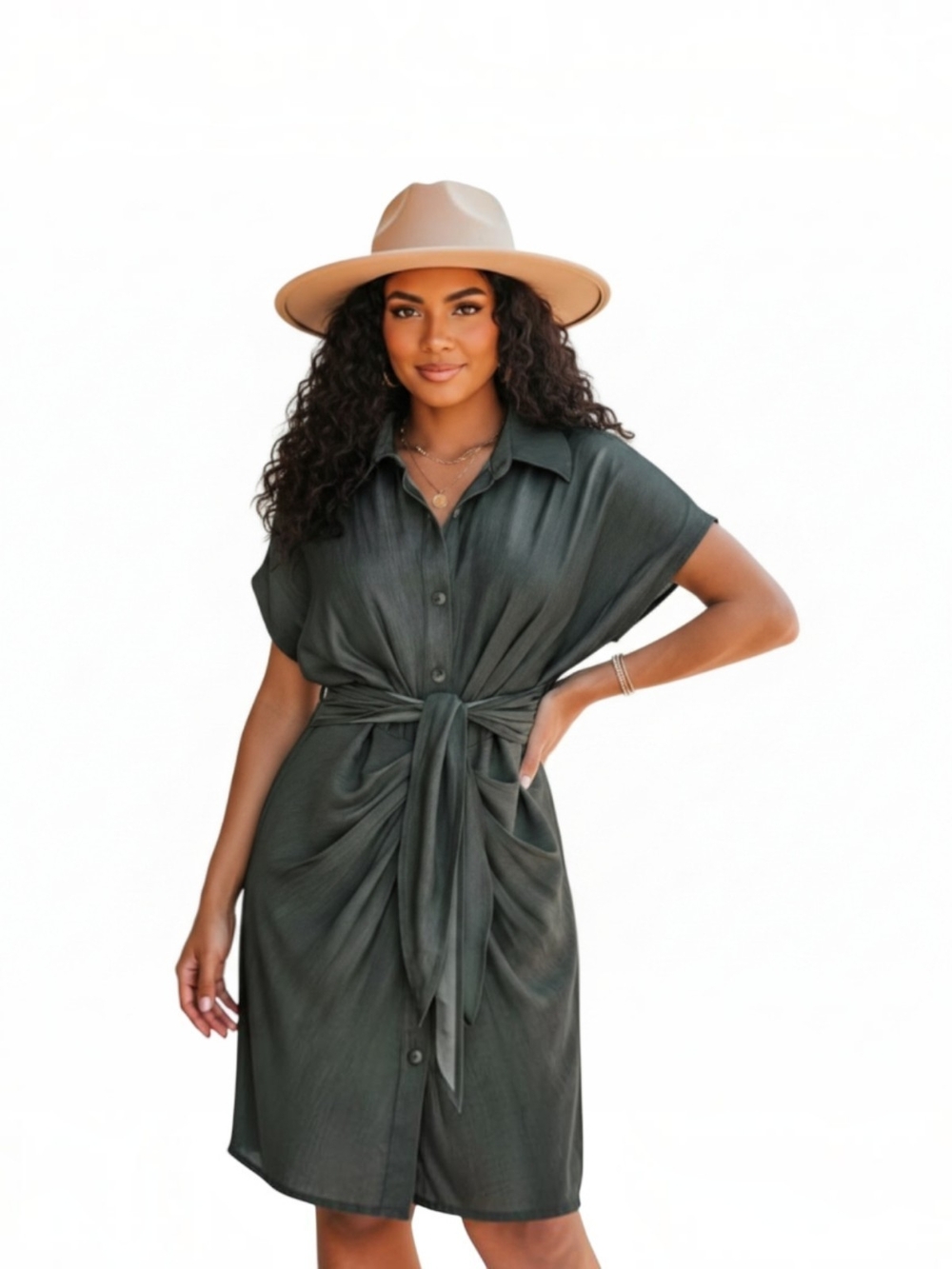 Cupshe Grey  Tie-Front Shirt Midi Dress SZ XS